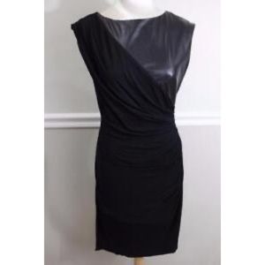 Cynthia Steffe black sheath dress with faux leather detail, size small